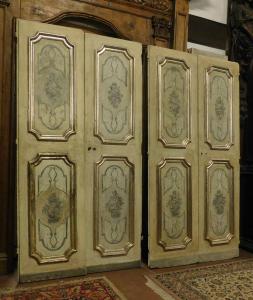 ptl195: Zwei doppelte, lackierte Türen, beidseitig bemalt, Maße: 114 cm x H 215 cm